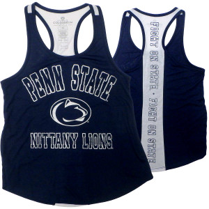 women's navy tank top with white Penn State Nittany Lions and Athletic Logo on front and Fight on State on back
